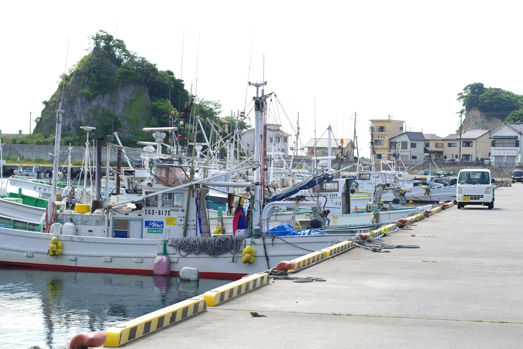 三輪崎の漁港と海鮮食堂街の風景